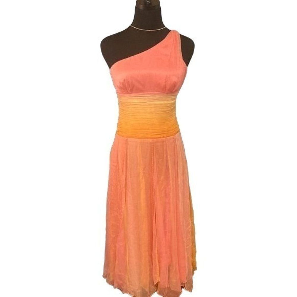 NWT Laundry by Shelli Segal Silk Dress One Shoulder Pink Yellow Size 2 - Picture 4 of 12
